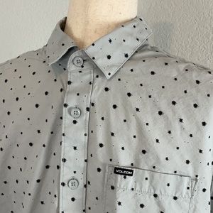 Volcom Modern Fit Grey Cotton Blend Collared Button Down Shirt- M